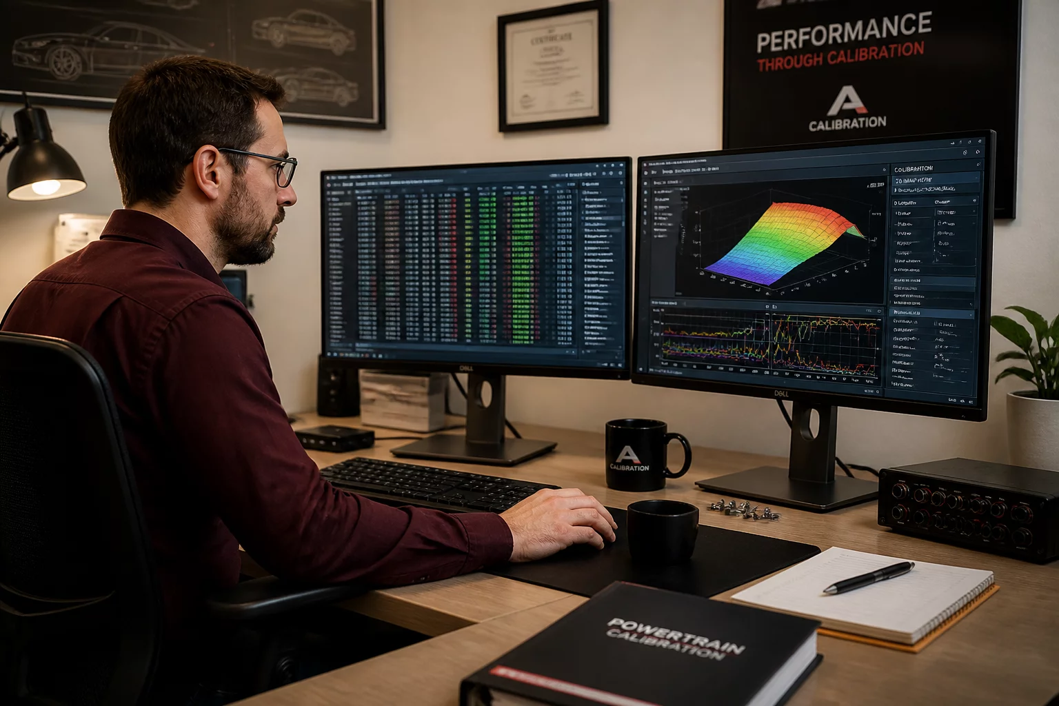 Engine management calibration analysis and binary dump comparison on diagnostic workstation